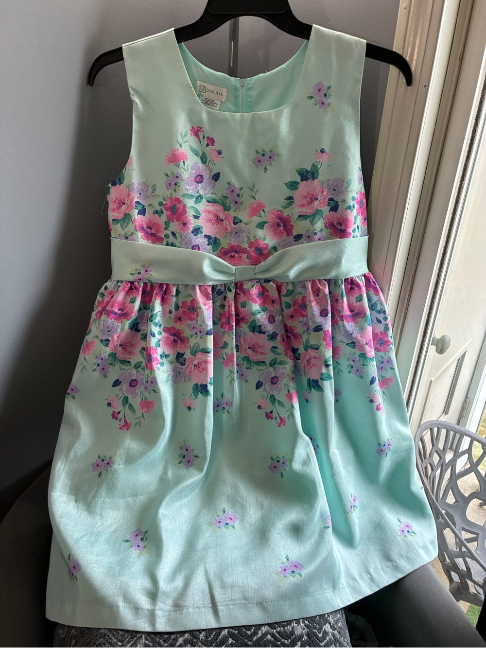 Bonnie Jean Mint Floral Bow Party Dress